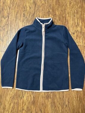 Manguun Teen Zip-Up Fleece Jacket Navy Blue w/ Pale Pink Trim Size XL